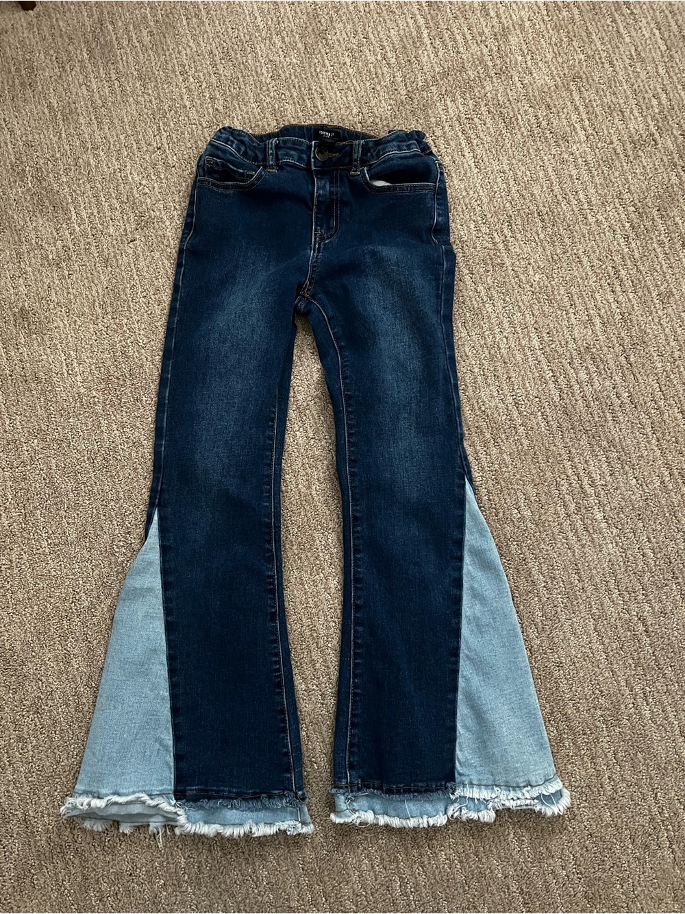 Forever 21 kids Dark Blue Two-Tone Flared Jeans with Light Blue Panels